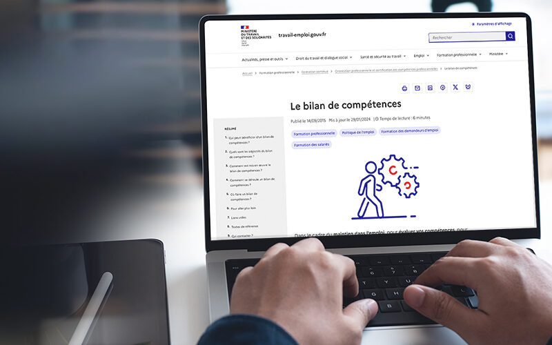 un écran avec la pge du gouvernement francais bilan de compétences
